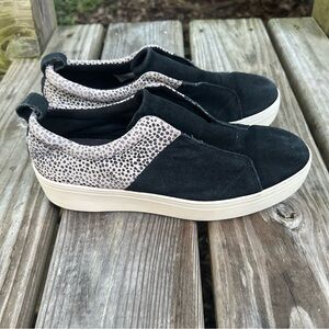 Toms Amber Cheetah Print Slip On‎ Sneakers Suede Leather Black Tan Size 8.5